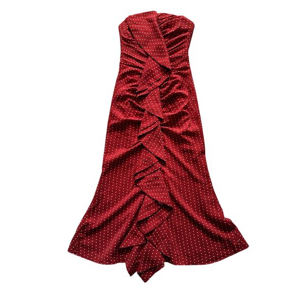 C/MEO Collective Vices Strapless Ruffle Front Polka Dot Midi Dress XXS or 00 Red - Picture 3 of 13